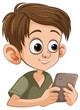 Cartoon of a boy using a tablet, smiling happily