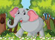 A happy elephant among vibrant forest flowers