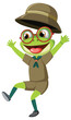 Cheerful frog in scout uniform jumping joyfully