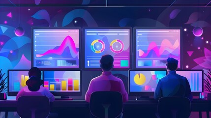 Poster - marketing team tracking online campaign analytics and achieving business success