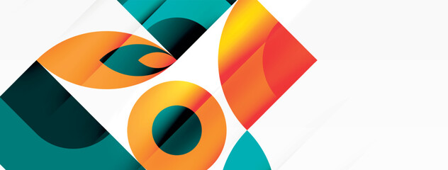 Aufkleber - A vibrant and artistic design featuring circles and squares in orange and electric blue hues on a white background, showcasing symmetry and creativity in a geometric pattern