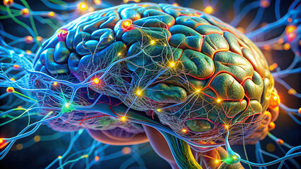 Wall Mural - Detailed view of the brain's cortex, showing its complex structure