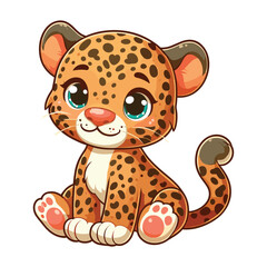 Wall Mural - Cute little leopard cartoon sitting vector illustration