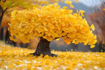 Ginkgo Tree with Yellow Leaves: Bright yellow foliage in autumn. 