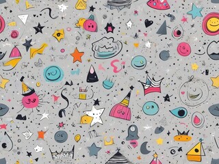 seamless pattern. hand drawn wavy lines, various creative abstract shapes and icons.