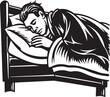 Man sleeping in the bed. illustration 