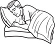 Black and White Cartoon Illustration of  Man Sleeping in Bed for Coloring Book