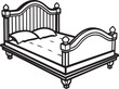 Bed in black and white.  illustration of a single bed.
