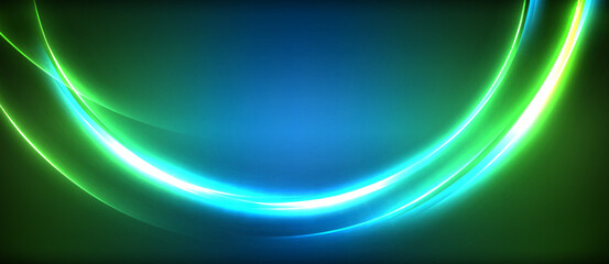 Aufkleber - An electric blue and magenta neon wave with a lens flare on a dark background, creating a futuristic art piece inspired by technology and space