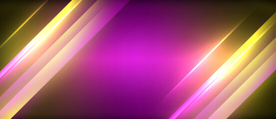 Poster - A vibrant color scheme of purple and yellow with glowing lines creating a striking contrast. The electric blue adds a pop of color to the overall pattern, making it a visually captivating art piece