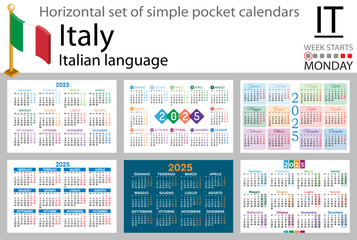 Wall Mural - Italian horizontal set of pocket calendar for 2025. Week starts Monday