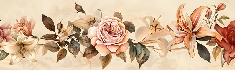 watercolor flowers  and tree