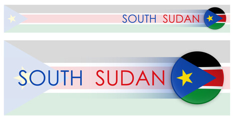 Wall Mural - South Sudan flag horizontal web banner in modern neomorphism style. Webpage South Sudan country header button for mobile application or internet site. Vector