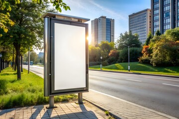 A blank billboard advertising mockup on a busy city street