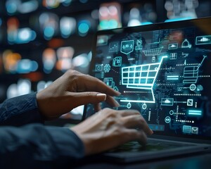Poster - Data Scientist Analyzing E Commerce Customer Data for Targeted Marketing Strategies in Online Business and E Commerce Concept with Copy Space