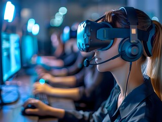 Poster - Virtual Reality Customer Support Team Solving Client Problems in Real Time with Digital Technology and Networking Concepts in a Modern Office Setting