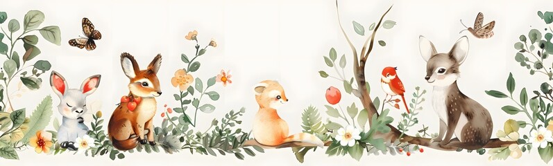 watercolor flowers  and tree