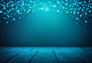 Wall Mural - Glowing teal background with abstract blue bokeh perfect for a holiday concept Copy space image for a banner