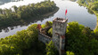 Medieval Tropsztyn Castle on Dunajec River in Lesser Poland. Aerial drone view