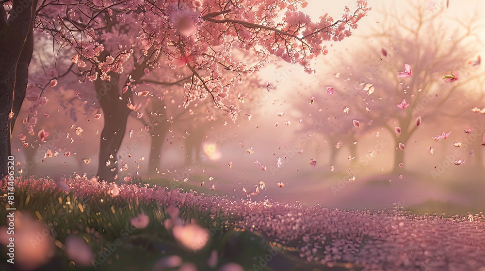 Spring Breathaking Cherry Orchard in Blossom: As spring arrives, a cherry orchard comes to ...