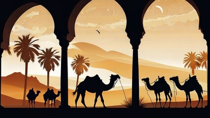 Sillhouette of Islamic Ramadan and Eid al-Adha themed background