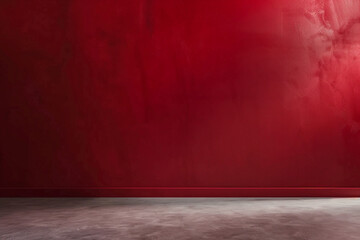 Wall Mural - A minimalist dark red studio backdrop with a smooth gradient, complemented by a neutral grey floor, offering ample copy space for design or text 