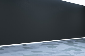 Poster - Blank black gallery wall with mock up place. Museum concept. 3D Rendering.