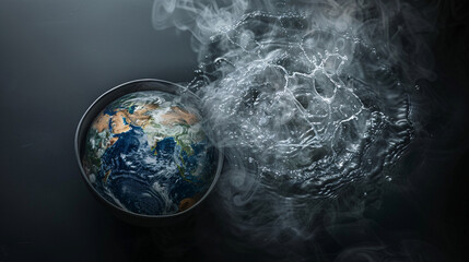 Poster - A dramatic visual of the Earth engulfed in flames and intense heat, set against a minimal background with ample copy space. This surreal representation emphasizes the urgent and catastrophic nature
