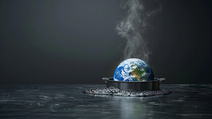 Poster - A dramatic visual of the Earth engulfed in flames and intense heat, set against a minimal background with ample copy space. This surreal representation emphasizes the urgent and catastrophic nature