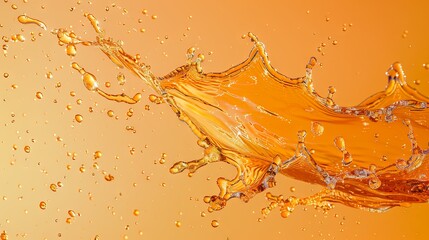 Wall Mural - Golden liquid splash dynamic background with droplets in air