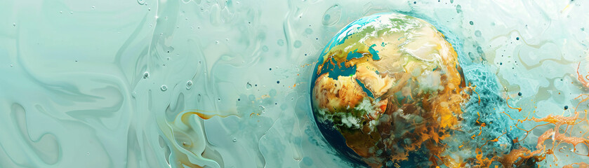 Poster - An abstract depiction of the planet Earth with parts of it appearing to boil away, set against a clean and minimal backdrop. The generous copy space allows for clear communication of environmental