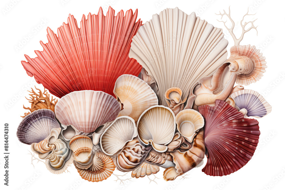 Sea Shell Color Variations seashells in different colors and shapes. The shells are arranged in a ...