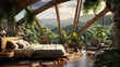 Scenic shots of eco-friendly accommodations or sustainable destinations illuminated by soft natural light