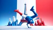 break dance athlete and Eiffel tower, France, Olympic games 2024