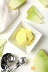 Wall Mural - Ice cream scoops with slices of fresh melon