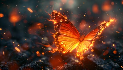 Wall Mural - A butterfly with fire on its wings by AI generated image