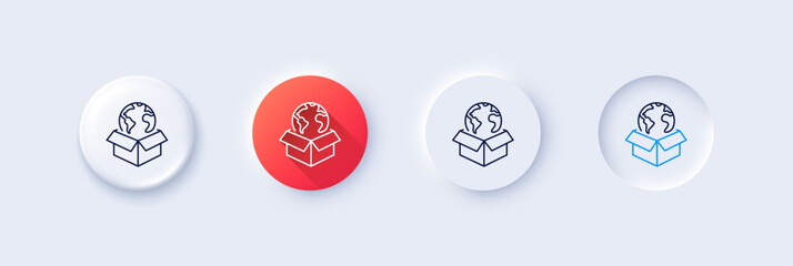 Poster - global business line icon. neumorphic, red gradient, 3d pin buttons. delivery service sign. internet
