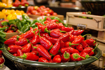 Wall Mural - A vibrant display of Calabrian chilis, showcasing their fiery red color and used as a spicy ingredient in traditional Italian cuisine, perfect for adding heat to dishes 