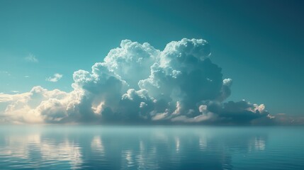 Wall Mural - a calm and serene image depicting a large cloud formation gently reflecting on the surface of a stil