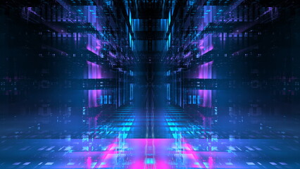 Poster - Neon lit virtual passageway creates an immersive sci-fi atmosphere with luminous reflections