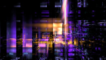 Fototapete - Vivid burst of light cuts through a dark, cyber-inspired backdrop, creating a contrast of colors and shapes