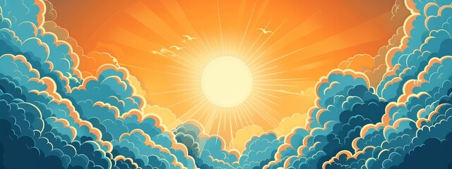 Wall Mural - Illustration sun and clouds.