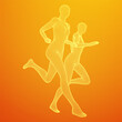 Running woman. Sprinter silhouette. Wireframe low poly mesh vector illustration