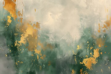 Wall Mural - Abstract artistic background. Golden brushstrokes. Textured background. Oil on canvas. modern Art. Floral, green, gray,