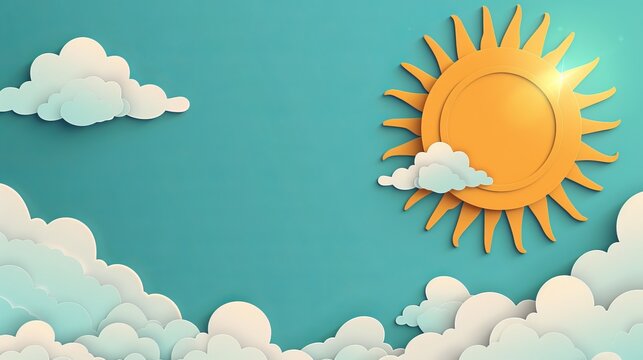 A sun at one corner and clouds at the opposite corner, framing a blank space for symbol or text.