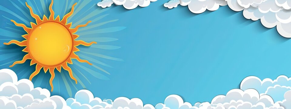 A sun at one corner and clouds at the opposite corner, framing a blank space for symbol or text.