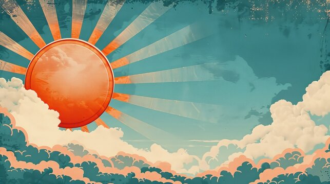 A sun at one corner and clouds at the opposite corner, framing a blank space for symbol or text.