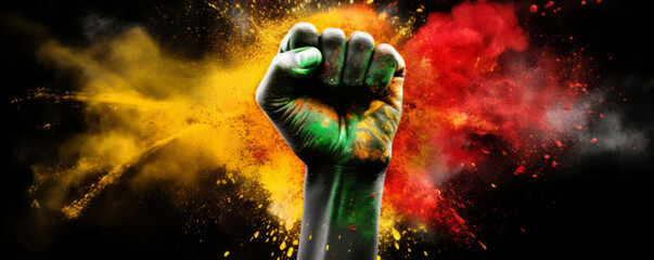 Wall Mural - Black hand clenched into a fist. African American History or Black History Month concept