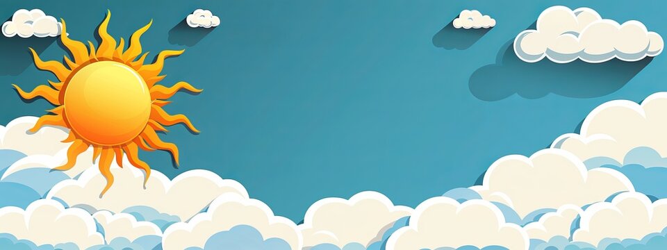 A sun at one corner and clouds at the opposite corner, framing a blank space for symbol or text.