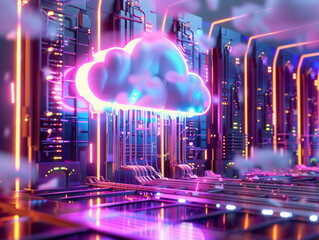 Canvas Print - cybersecurity database concept, futuristic, neon, cloud conceptua - ai